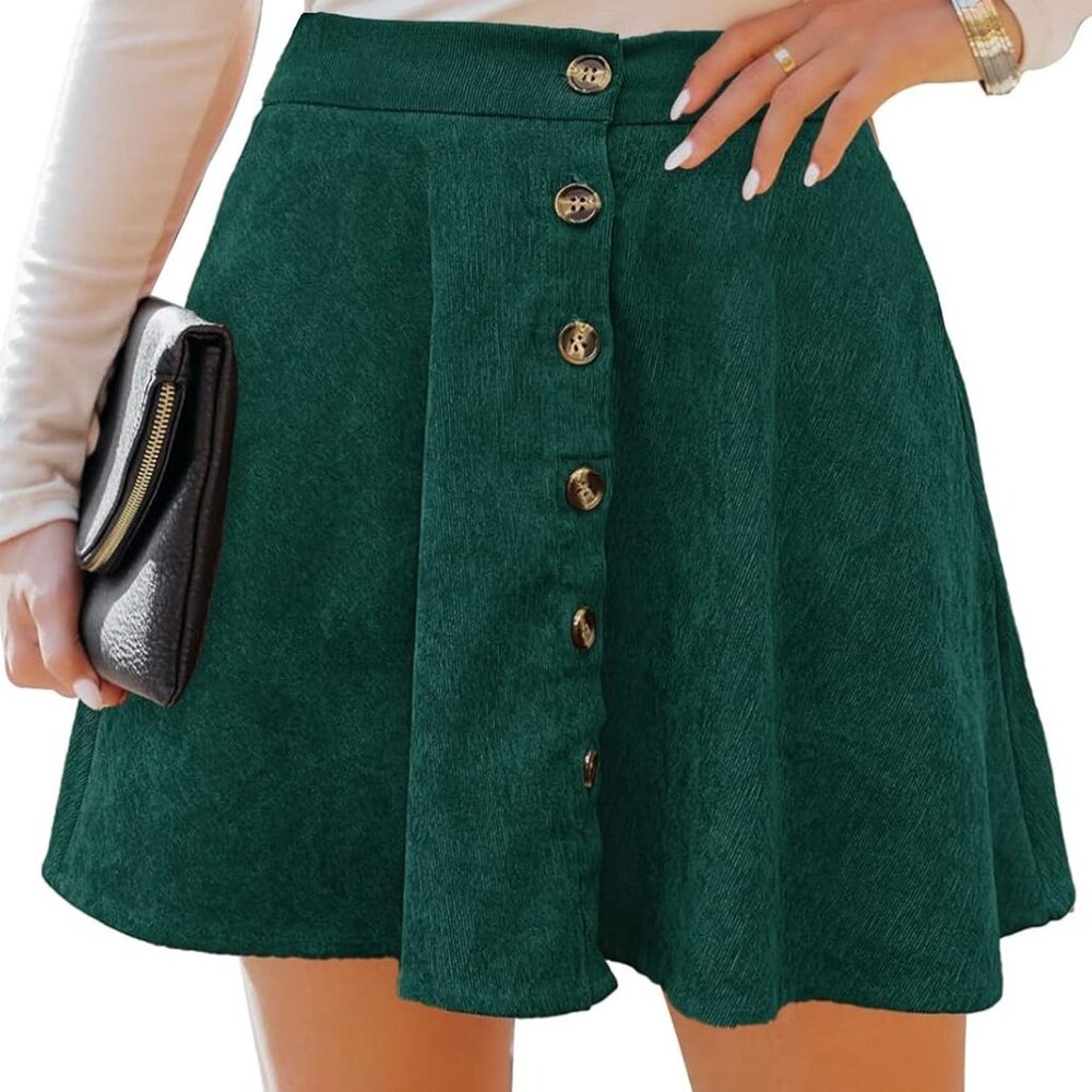 SHEIN (Curve) - Green Corduroy Button Up Skirt